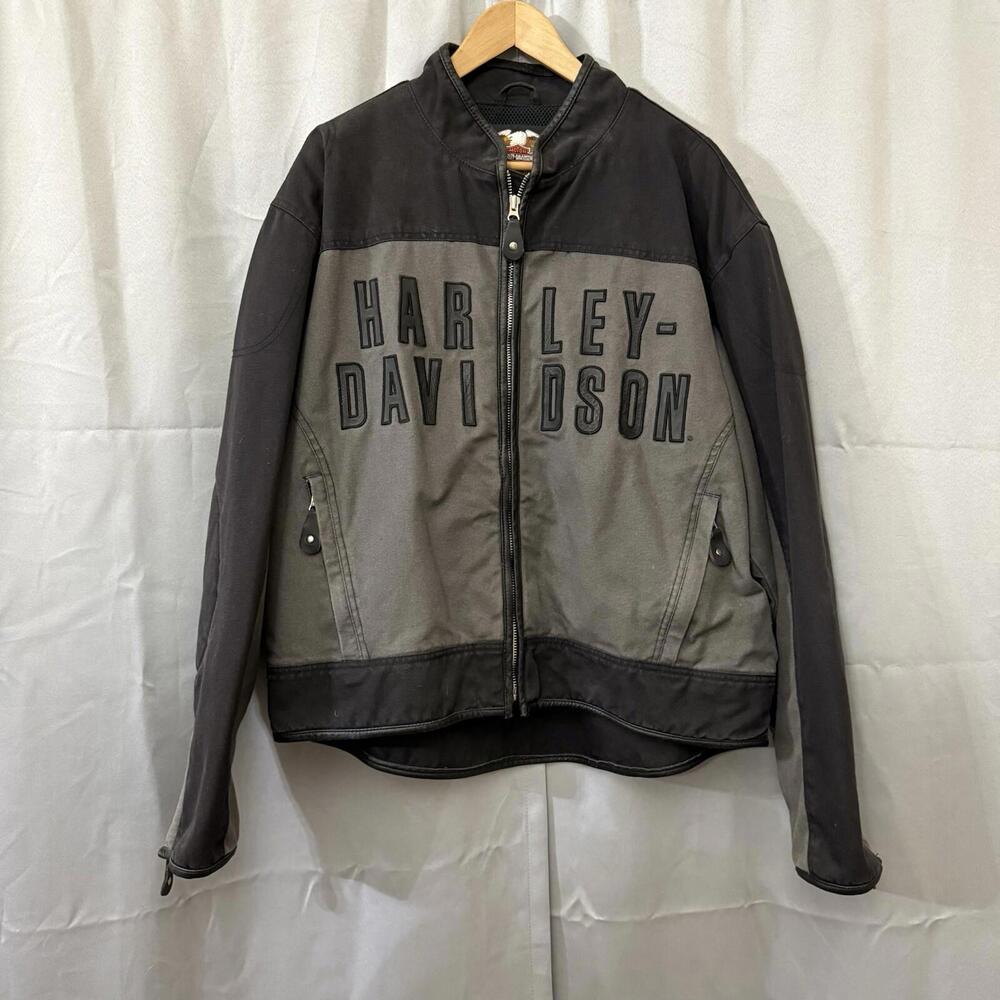 Harley-Davidson Canvas Racing Jacket 2XL Gray & Black Vintage Style